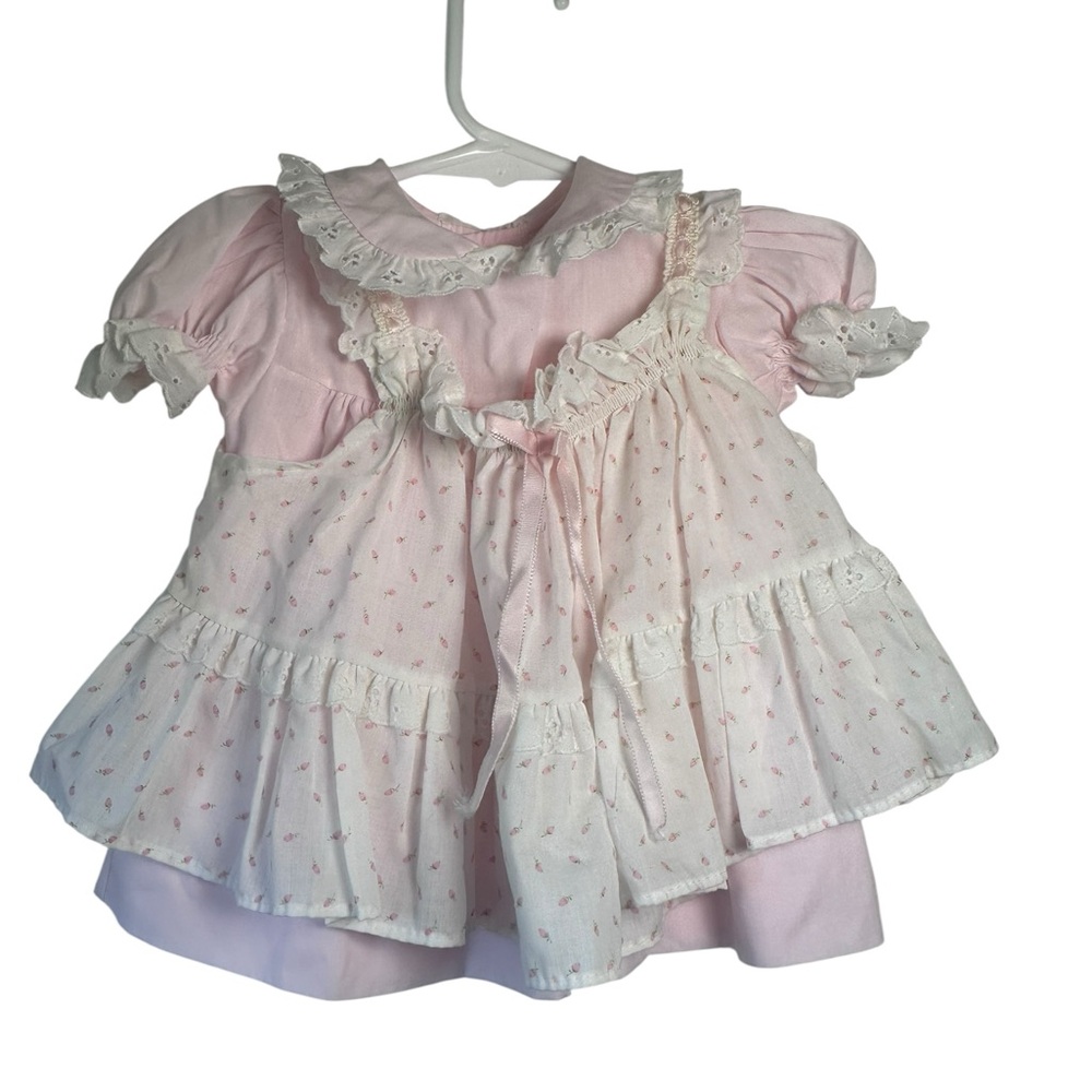 Bryan Vintage Baby Dress Pink Floral with Pink Bow Size‎ 6/9mo Made in USA